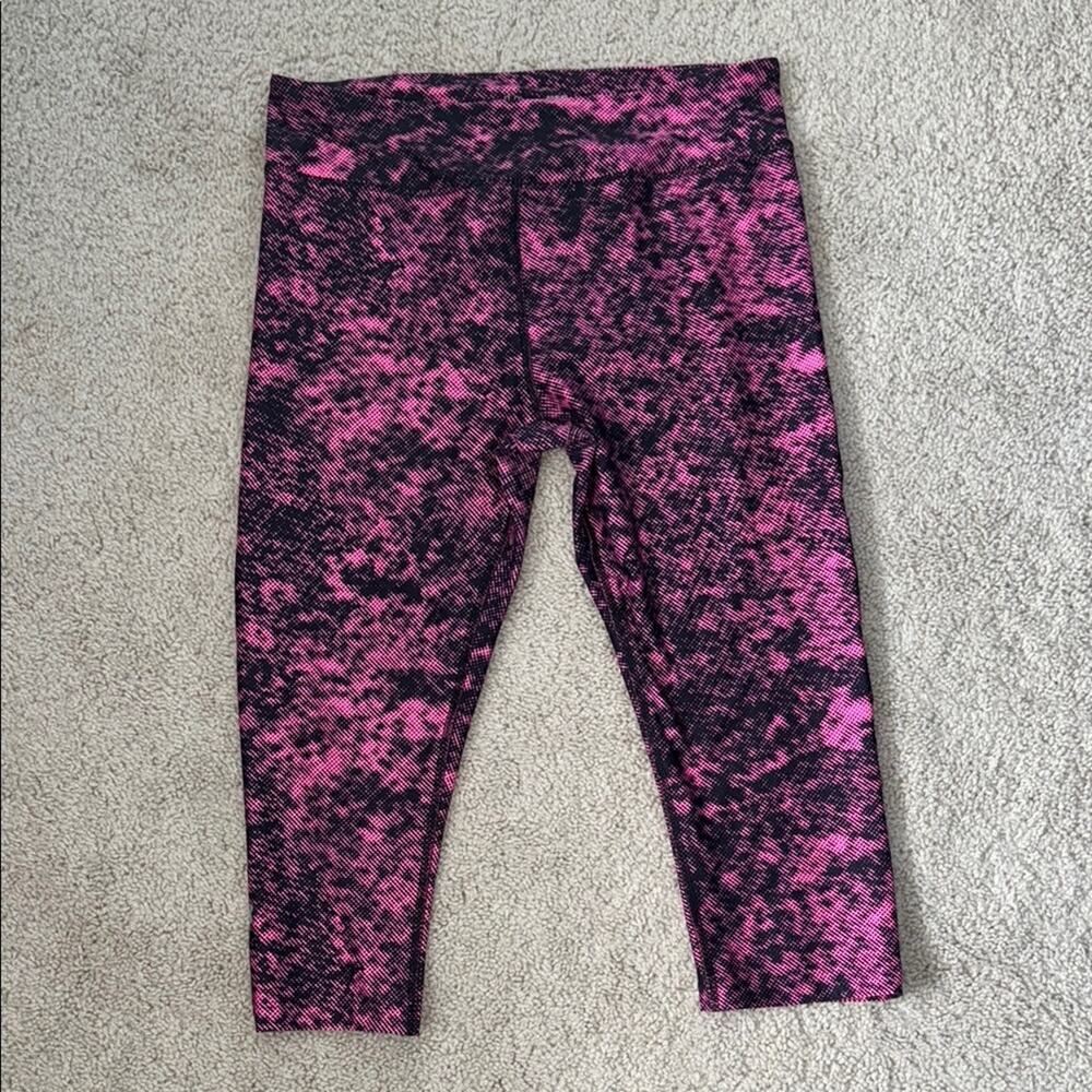 Under Armour Heat Gear Compression Pink Patterned Capri Leggings Women's Large